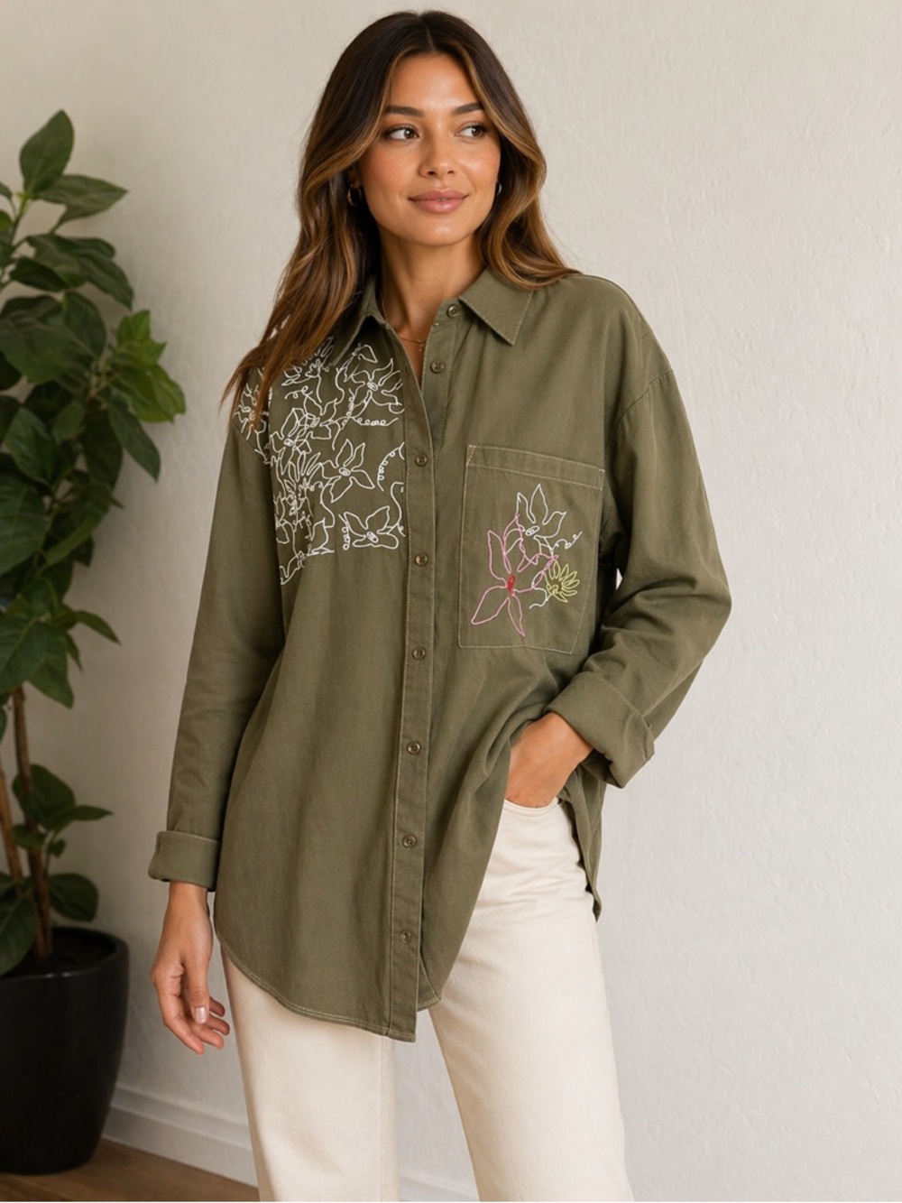 Button down long sleeve with embroidery